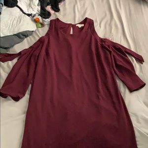 Maroon cut out shoulder dress